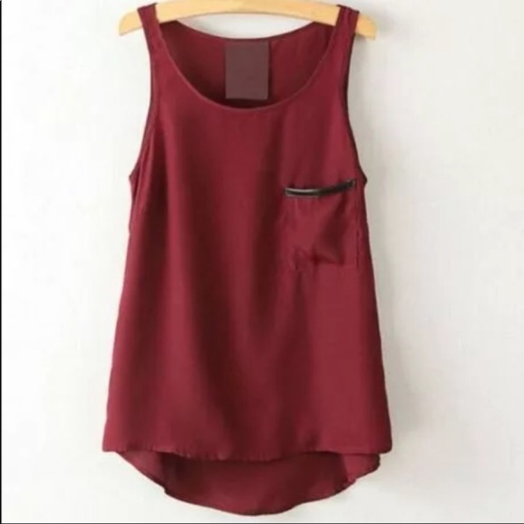 Red Wine Pocket Tank Blouse New